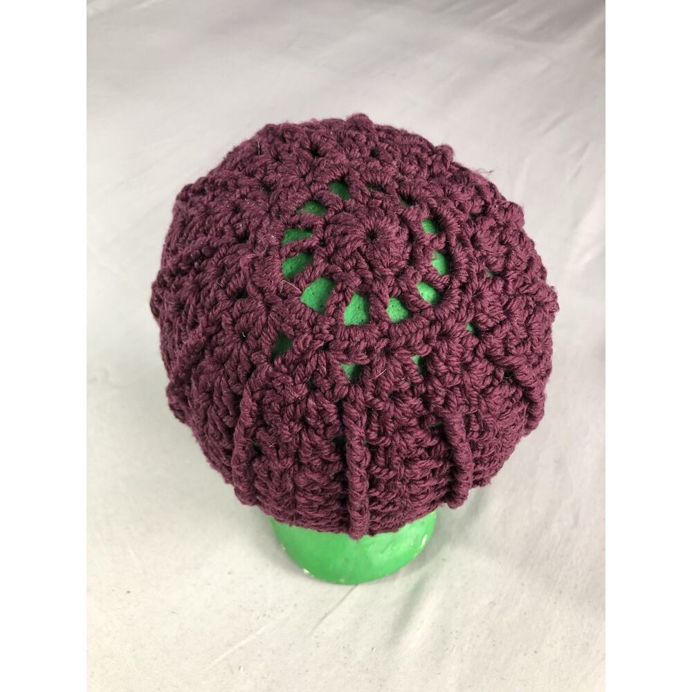 Hand Crocheted Beanie Cap Hat Burgundy Size Medium/Large Handmade